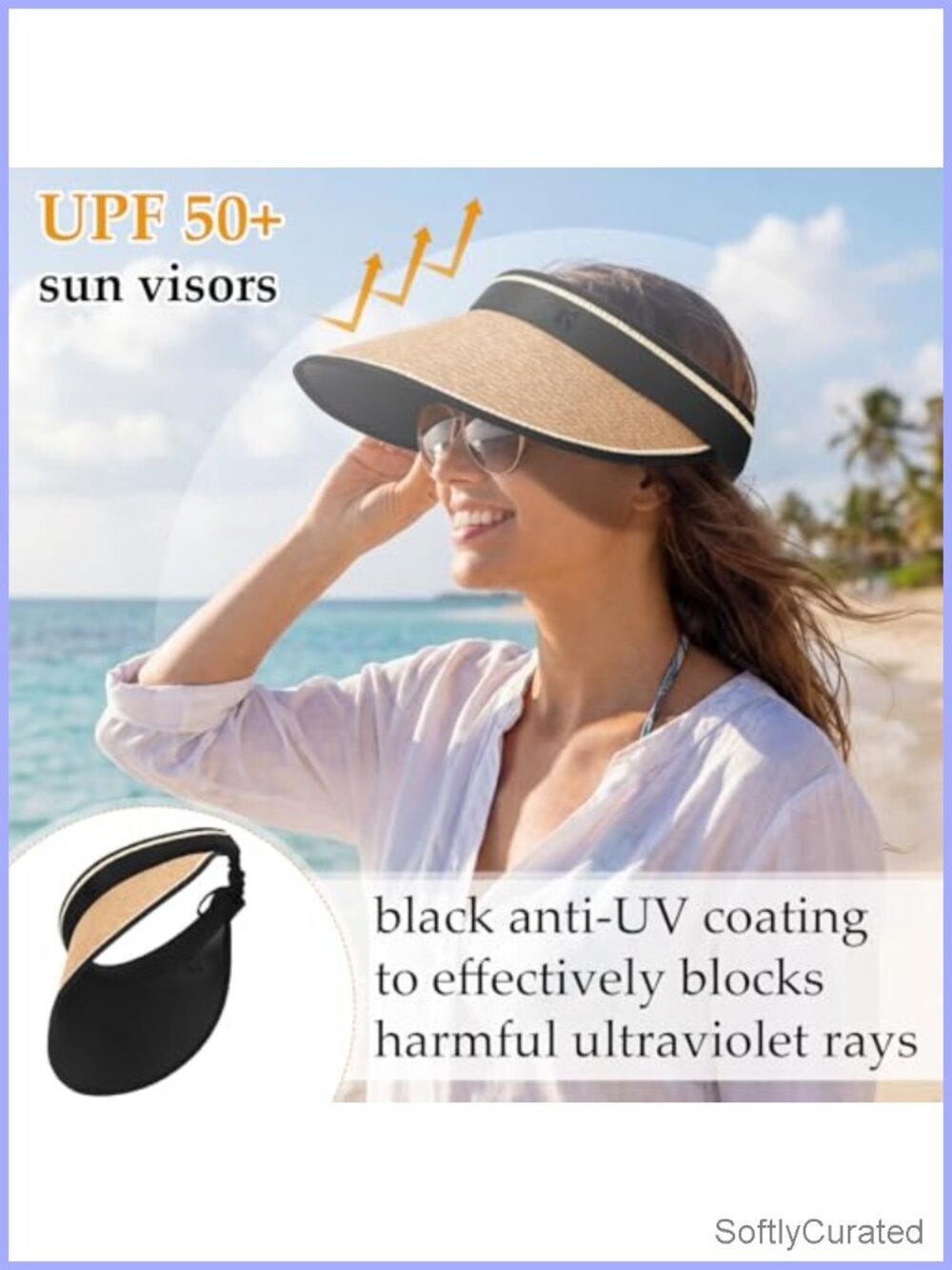 12 Pack Wide Brim Sun Visor Hats UPF 50+ Foldable Straw Beach Hat - Picture 3 of 6